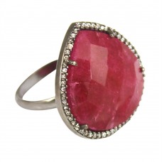 Ruby heart sterling silver pave set cz ring